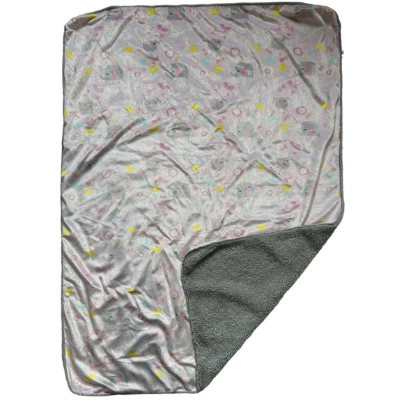 Chick Pea Pink Gray Elephant Butterfly Flowers Sherpa Kids Baby Lovey Blanket - Picture 2 of 11
